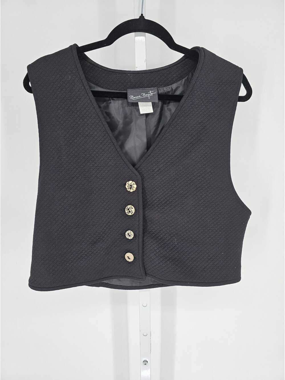 Vintage 1990s Bonnie Boynton Womens Sz XL Button Front Black Quilted Vest Crop